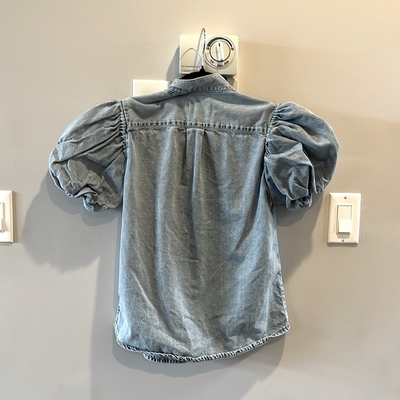FRAME  Pleated Puff Sleeve Top in Cresthaven - Picture 6 of 11